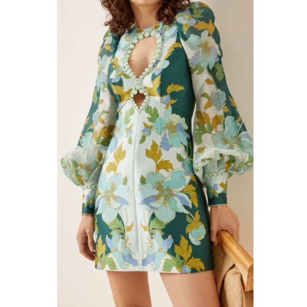 Zimmermann Rhythm Jeweled Silk-Cotton Mini Dress Size 0P